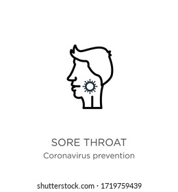 Sore throat icon. Thin linear sore throat outline icon isolated on white background from Coronavirus Prevention collection. Modern line vector sign, symbol, stroke for web and mobile