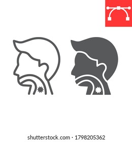 Sore throat line and glyph icon, pain and covid-19, sickness sign vector graphics, editable stroke linear icon, eps 10