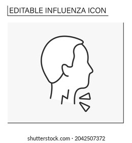 Icono de la línea de garganta irritada. Dolor por tragar o hablar, dificultad para tragar, irritación. Faringitis. Salud. Concepto de gripe. Ilustración vectorial aislada. Trazo editable