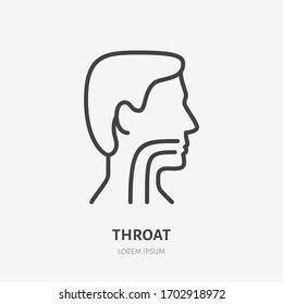 Sore throat line icon, vector pictogram of flu or cold symptom. Man head in profile with angina illustration, sign for medical poster.