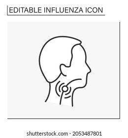 Icono de la línea de dolor de garganta.Infecciones virales y bacterianas. Dolor, arcosidad o irritación de garganta. Concepto de gripe. Ilustración vectorial aislada. Trazo editable