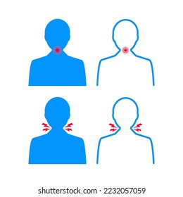 Dolor de garganta. Icono de síntomas. Infección bacteriana y viral, Laringitis. Ilustración de material vectorial.