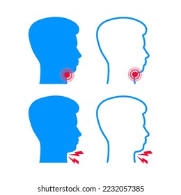 Dolor de garganta. Icono de síntomas. Infección bacteriana y viral, Laringitis. Ilustración de material vectorial.