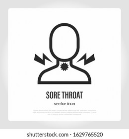 Sore throat thin line icon. Flu, grippe, influenza. Healthcare and medical vector illustration.