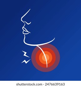 A sore throat. Woman silhouette throat irritation, sore throat, flu symptoms, health problems. Medical brochure template. Vector illustration, human head