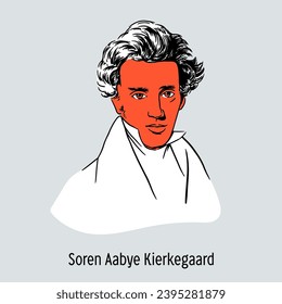 Soren Aabye Kierkegaard is a Danish theologian, philosopher, poet and religious writer. Hand drawn vector illustration