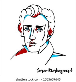 Soren Kierkegaard engraved vector portrait with ink contours. Danish philosopher, theologian, poet, social critic and religious author.