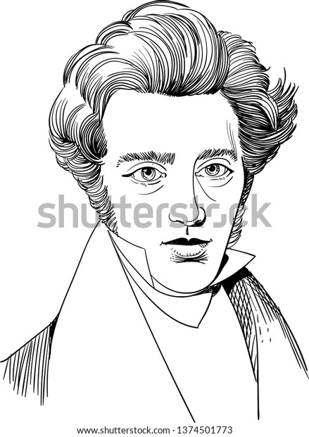 Soren Kierkegaard Portrait Line Art Illustration Stock Vector (Royalty ...