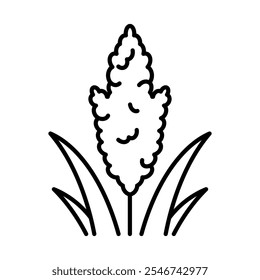 Sorgo, ícone de linha. Ilustração linear de planta de cereais. Pão, nutrição, glúten, carboidratos ou agricultura. Traçado editável, linha fina, estilo de simplicidade.