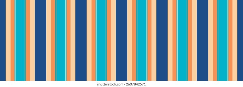 Sorm background vector lines, outline textile seamless stripe. Piwali pattern fabric texture vertical in orange and cyan colors palette.