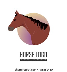 Sorrel horse logo vector. Flat design. Domestic animal. Country inhabitants concept. For farming, animal husbandry, horse sport illustrating. Agricultural species. Isolated on white