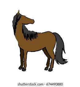 Sorrel horse with white legs vector. Flat design. Domestic animal. Country inhabitants concept. For farming, animal husbandry, horse sport illustrating. Agricultural species. Isolated on white