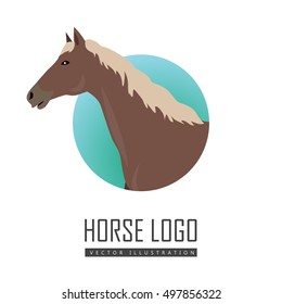 Sorrel horse with white mane vector logo. Flat design. Domestic animal. Country inhabitants concept. For farming, animal husbandry, horse sport illustrating. Agricultural species. Isolated on white