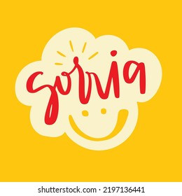 Sorria. Smile in Brazilian Portuguese. Modern hand lettering sticker. vector.