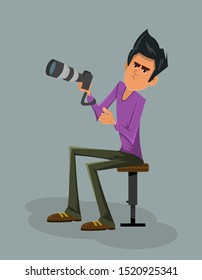 sorrow facial expression. photographer sorrow expression vector illustration in cartoon style.