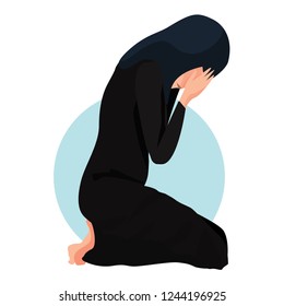 Sorrow and grief. The woman is crying. Muslim. Traditional clothes. Vector illustration