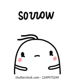 Sorrow hand drawn illustration with cute marshmallow sad and tired for prints posters psychology psychotherapy banners books notebooks and articles