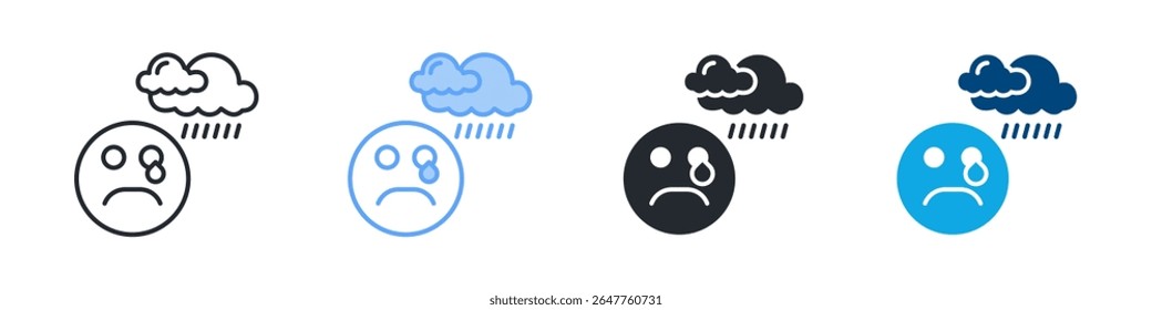 Sorrow Symbol Mehrere Stile festlegen. Konzipiert in Umrissen, blau, Glyphe, zweifarbig