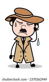 Sorrow - Retro Cartoon Police Agent Detective Vector Illustration