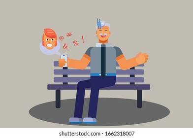 Sorrowful summer characters- An illustration of a man feel awkward for being scolded by his wife. A vector of bad vacation time, this character illustration can use as a sticker also.