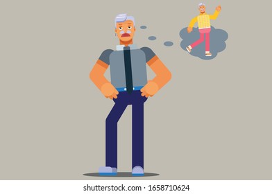 Sorrowful summer - An illustration of a man imagine having fun in the summertime. A vector of vacation time, this illustration can use as a sticker also. 