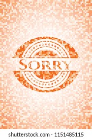 Sorry abstract emblem, orange mosaic background