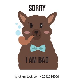 
I'm Sorry I'm A Bad Postcard. Brown Cartoon Alpaca. Llama T-shirt Print.