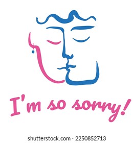 I'm so sorry card. Apologize card. Feel really sorry between woman and man. Vector hand drawn illustration on white background.