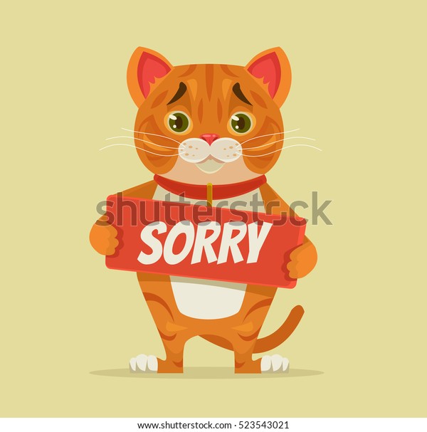 ごめんね猫のキャラクターが謝り板を持ってて ベクター平面の漫画イラスト のベクター画像素材 ロイヤリティフリー