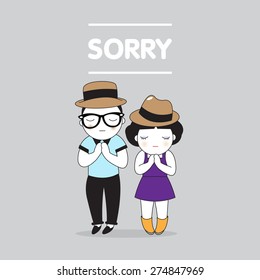 Sorry Character Postcard illustration