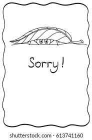 Sorry - comic postcard with spider. Design template for postcards, cards, greeting cards, posters, cover. Black isolated on white background. Vector 
illustration.