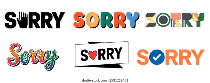 SORRY creative banner collection,minimalistic flat vector illustration,plain background