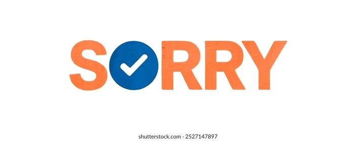 "SORRY" creative TEXT banner,minimalistic flat vector illustration,plain WHITE background