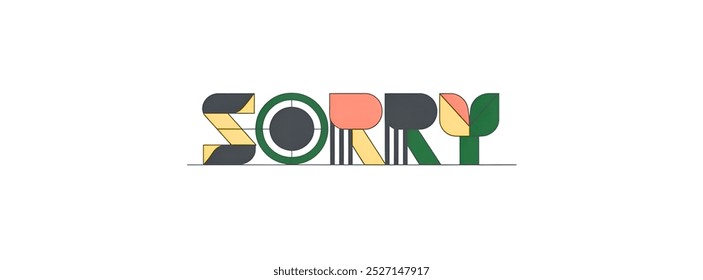 "SORRY" creative TEXT banner,minimalistic flat vector illustration,plain WHITE background