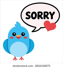 I am sorry cute bird concept flat vector graphic on white background
