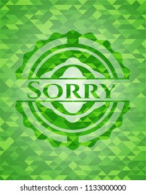 Sorry green emblem with triangle mosaic background