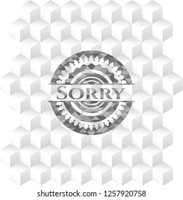 Sorry grey badge with geometric cube white background