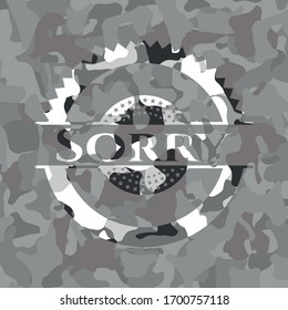 Sorry grey camouflaged emblem. Vector Illustration.