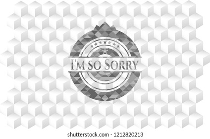I'm so Sorry grey emblem with cube white background