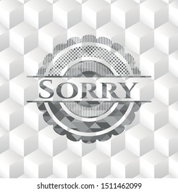 Sorry grey emblem with geometric cube white background