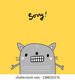 Sorry hand drawn illustration with cute cat grey on yellow font cartoon minimalism