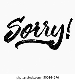 Sorry! Ink hand lettering. Modern brush calligraphy. Handwritten phrase. Inspiration graphic design typography element. Cute simple vector sign.