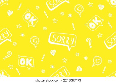 Sorry inscription, slogan or quote, vector electric, networking internet concept, error. White text illustration pattern design on yellow background for fashion, t shirt, clothes, prints, poster