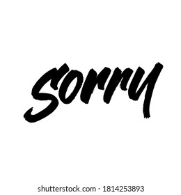 Sorry.  Lettering brush calligraphy. typography design. Hand written type. Simple vector sign. Vector illustration.