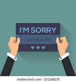 I'm Sorry Lettering, Flat Long Shadow Style Card Hold Hand Vector Design