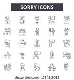 Sorry Line Icon Signs.  Linear Vector Outline Illustration Set Concept.