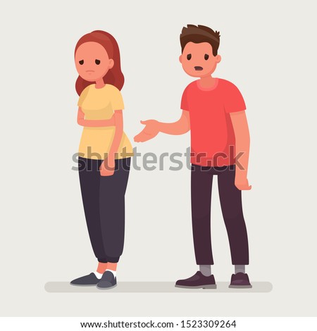 Sorry. The man apologizes to the offended woman. Relationships. Vector illustration in a flat style