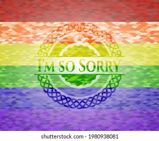 I'm so Sorry on mosaic background with the colors of the LGBT flag. 