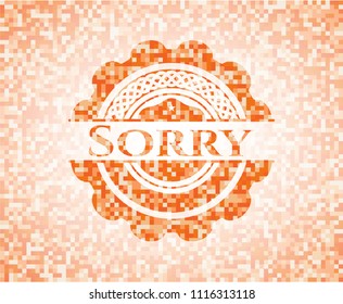 Sorry orange mosaic emblem with background