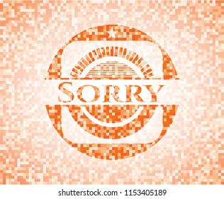 Sorry orange mosaic emblem with background